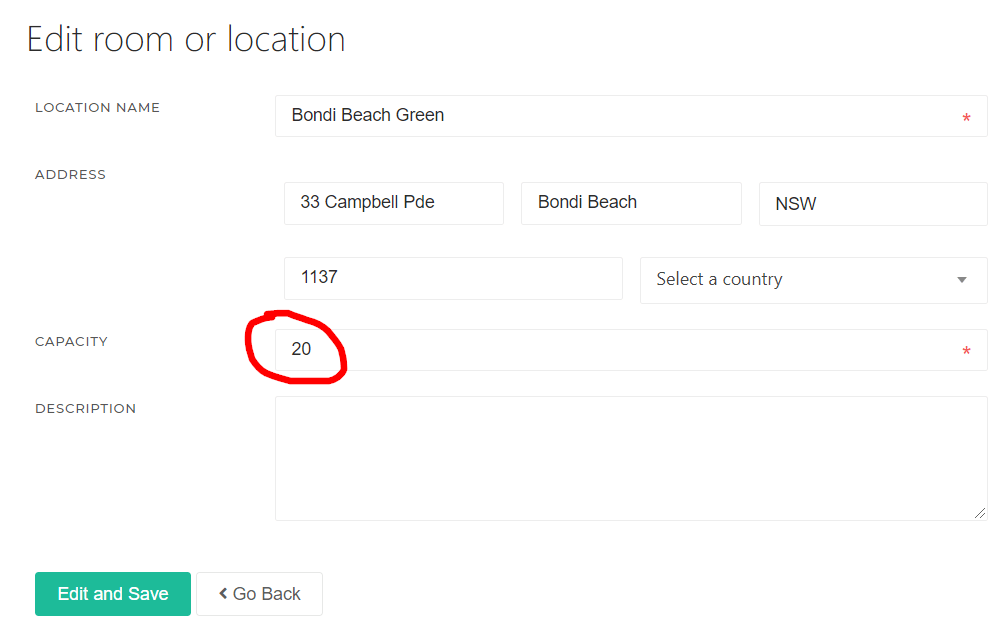 Capacity Edit Location or Room - KRIYA Software