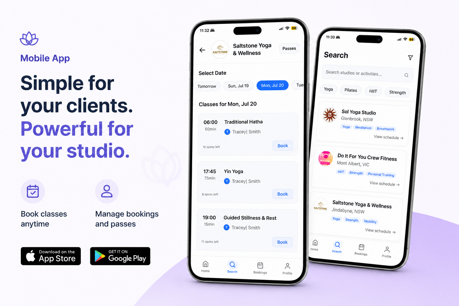CoreBookings client mobile app for booking dance classes