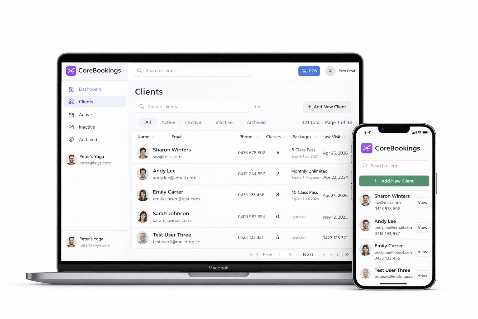 CoreBookings dashboard