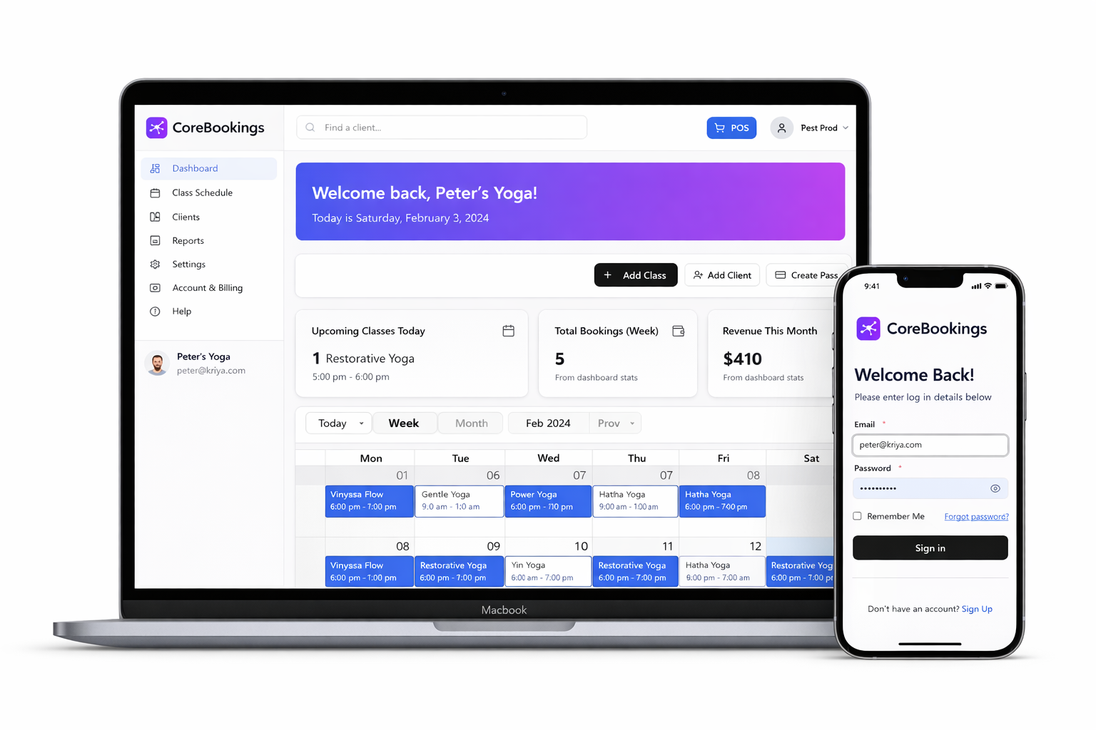 CoreBookings on iMac and iPhone