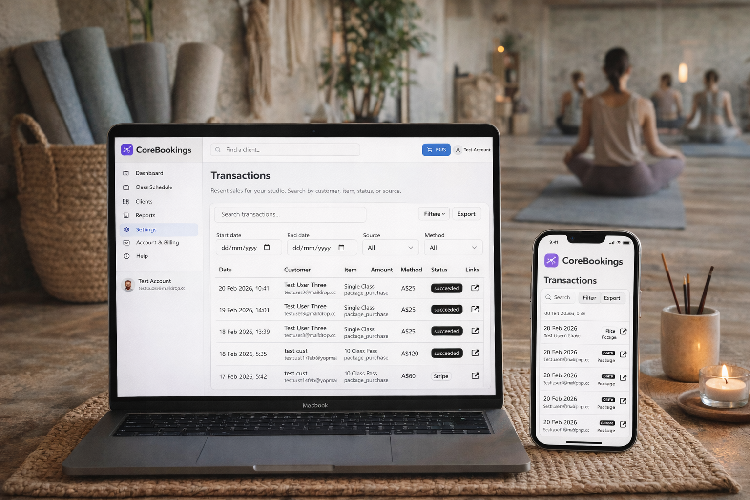 Instructor using CoreBookings at studio reception