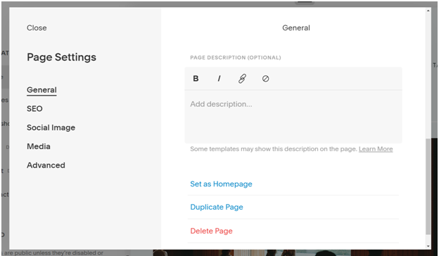 Home Page settings to edit 