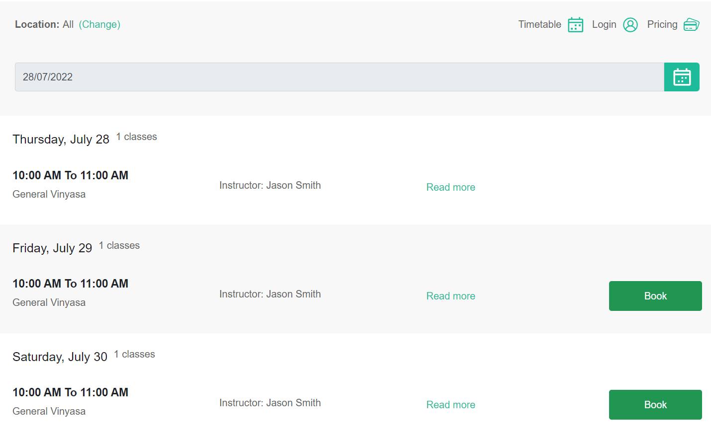 Yoga Timetable - CoreBookings